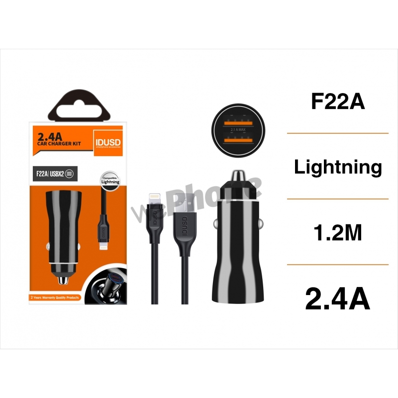 IDUSD.Car Charger 2U 2.4A + Cable Lightning - F22A