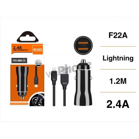 IDUSD.Car Charger 2U 2.4A + Cable Lightning - F22A