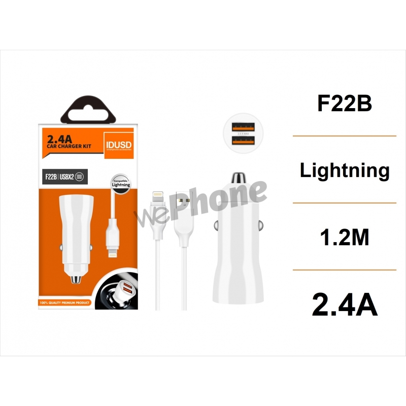 IDUSD.Car Charger 2U 2.4A + Cable Lightning - F22B