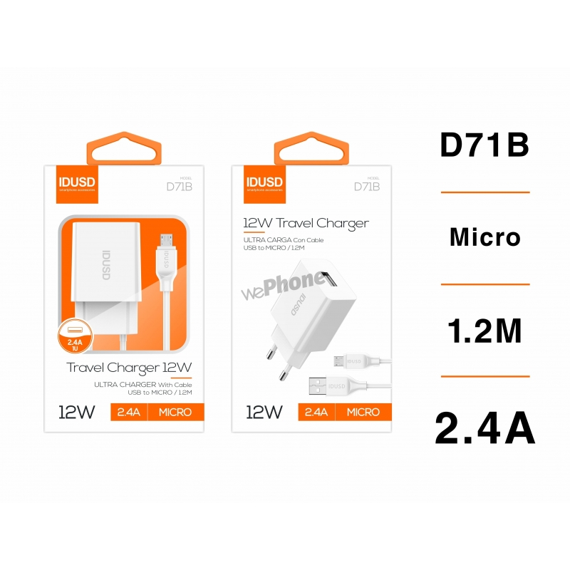 IDUSD.Smart Charger 1U 2.4A + Micro - D71B