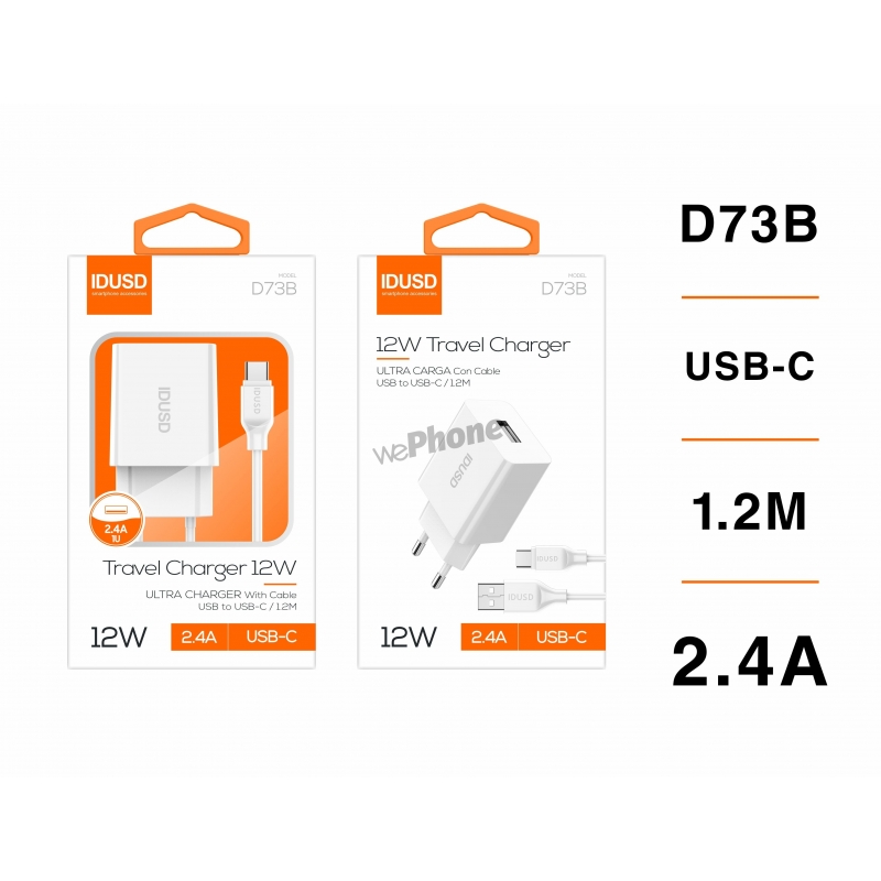 IDUSD.Smart Charger 1U 2.4A + USB C - D73B