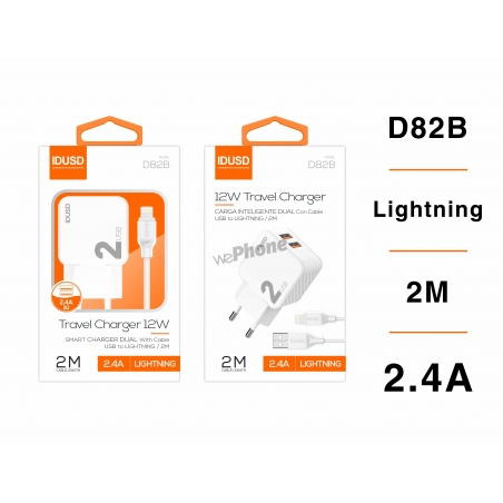 IDUSD.Charger 2USB 2.4A + Lighnting 2M - D82