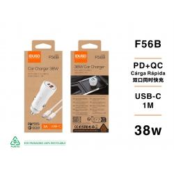 IDUSD-ECO Cargador coche PD+QC 38W + PD USB-C - F56B