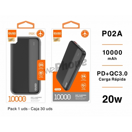 IDUSD.Power Bank 10000mAh PD+QC 20W - P02A