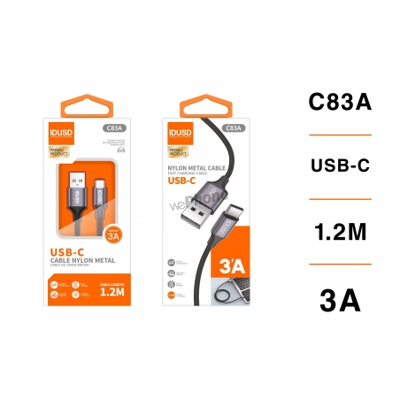 IDUSD.Cable Nylon USB-C 1.2M 3A - C83A