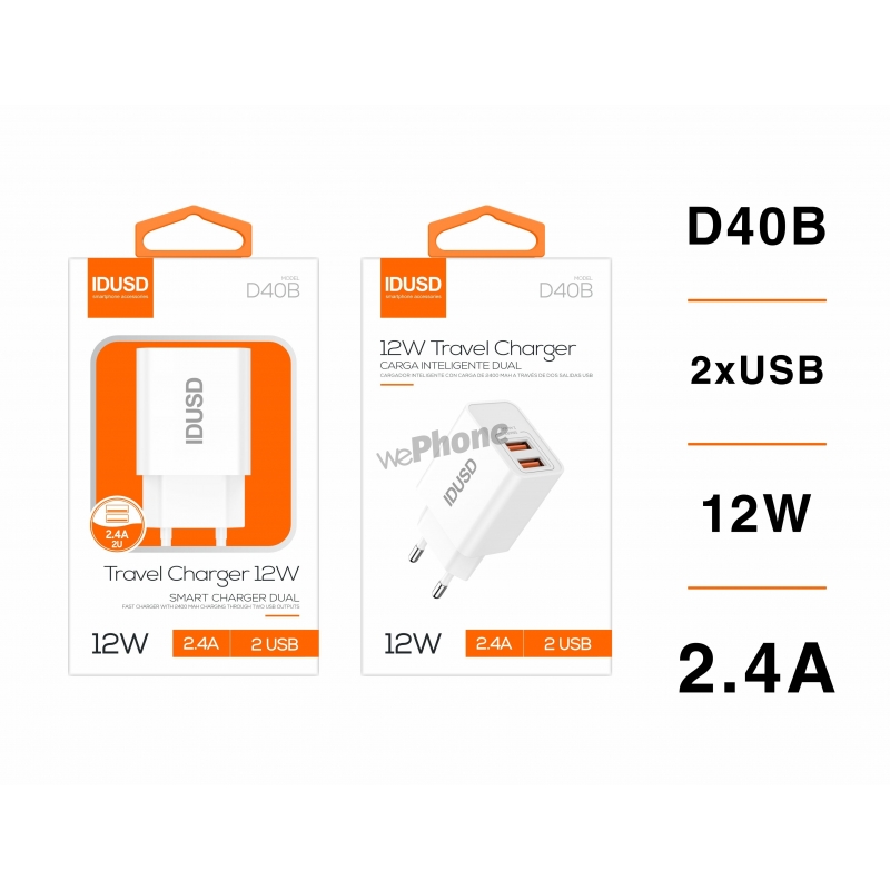 IDUSD.Smart Charger 2-USB 2.4A - D40B
