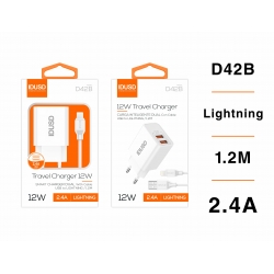 IDUSD.Smart Charger 2-USB 2.4A + Lightning 1.2M - D42B