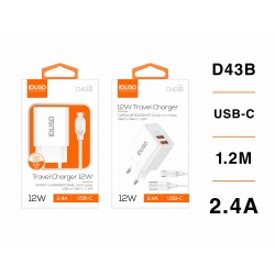 IDUSD.Smart Charger 2-USB 2.4A + USB-C 1.2M - D43B