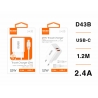 IDUSD.Smart Charger 2-USB 2.4A + USB-C 1.2M - D43B