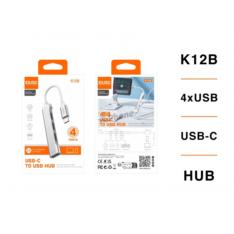 IDUSD.Mini HUB USB-C 3.0 4in1 - K12B
