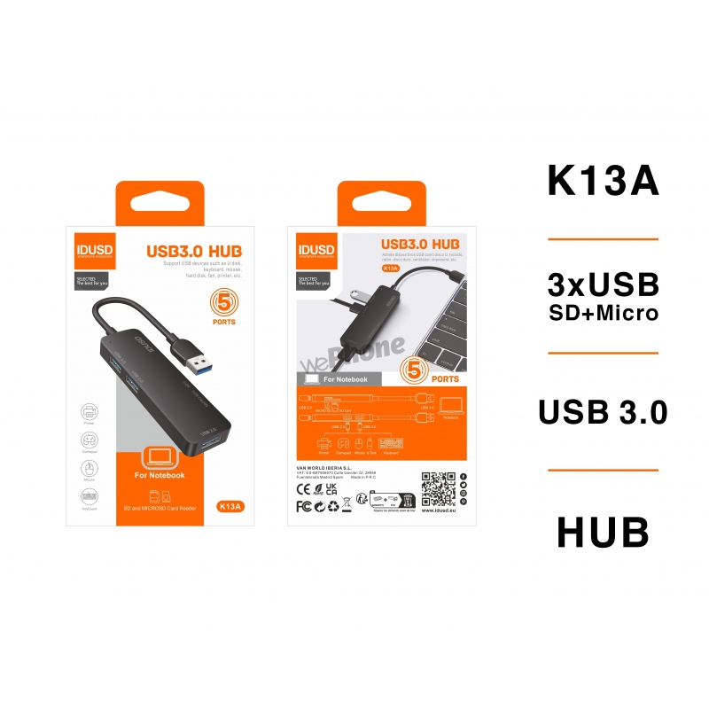 IDUSD.Combo HUB USB 3.0 5in1 - K13A
