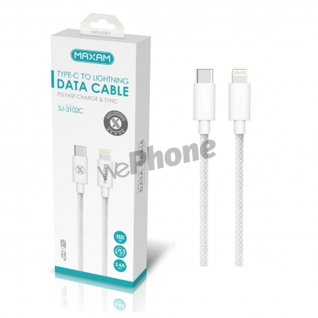 Maxam-SJ-3102C Blanco 27W Tipo-C a Lightning 2.4A 1M TPE+ABS Cable