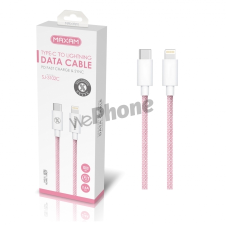 Maxam-SJ-3102C Rosa 27W Tipo-C a Lightning 2.4A 1M TPE+ABS Cable