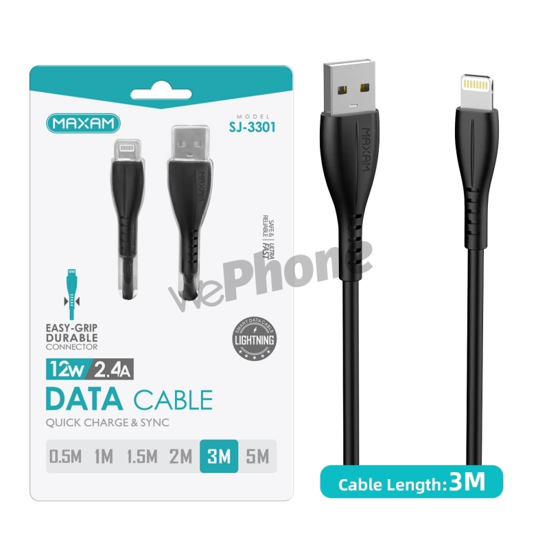Maxam-SJ-3301 Negro 2A 3M Cable USB IP