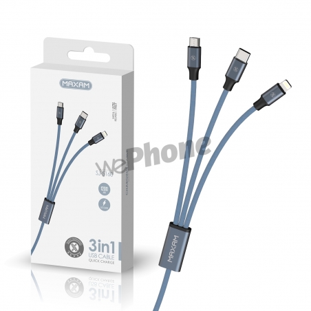 Maxam-SJ-5160 Cable USB gris 2A 1,2M 3en1