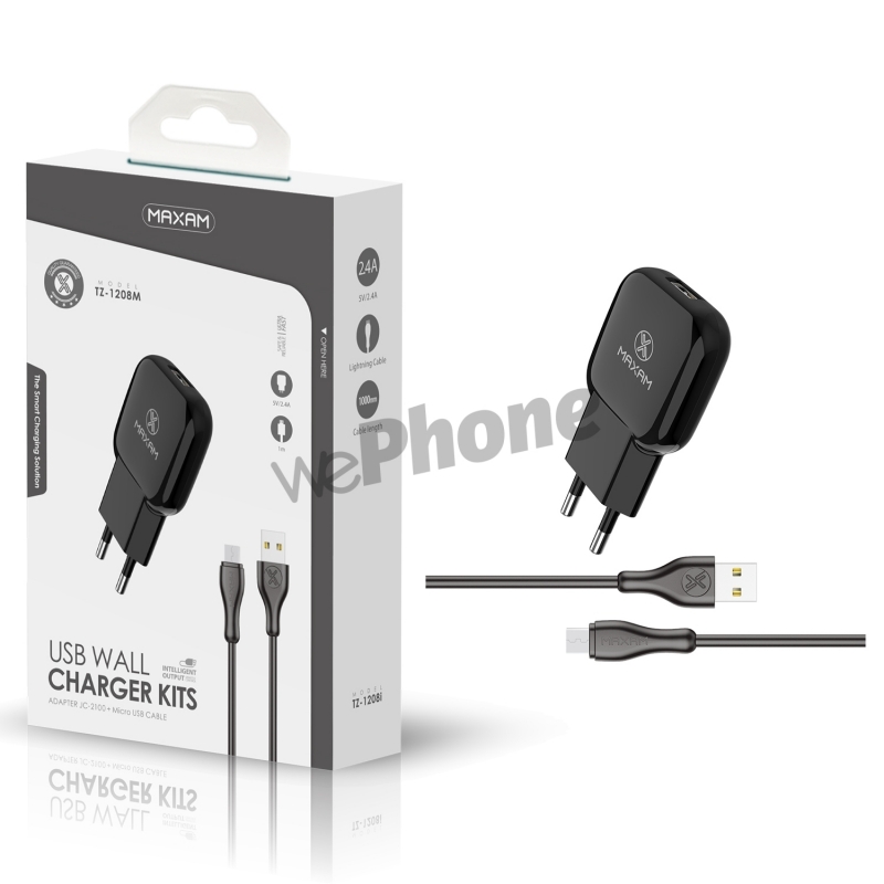 Maxam-TZ-1208M Negro 2.4A 1M MICRO USB WALL CHARGER PACK