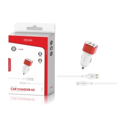 Maxam-TZ-2202I Blanco y Rojo 2USB/3.1A 1M CABLE IP CAR CHARGER PACK