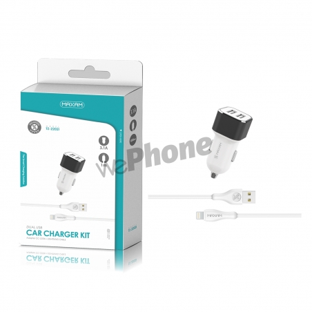 Maxam-TZ-2202I Blanco y negro 2USB/3.1A 1M CABLE IP CAR CHARGER PACK
