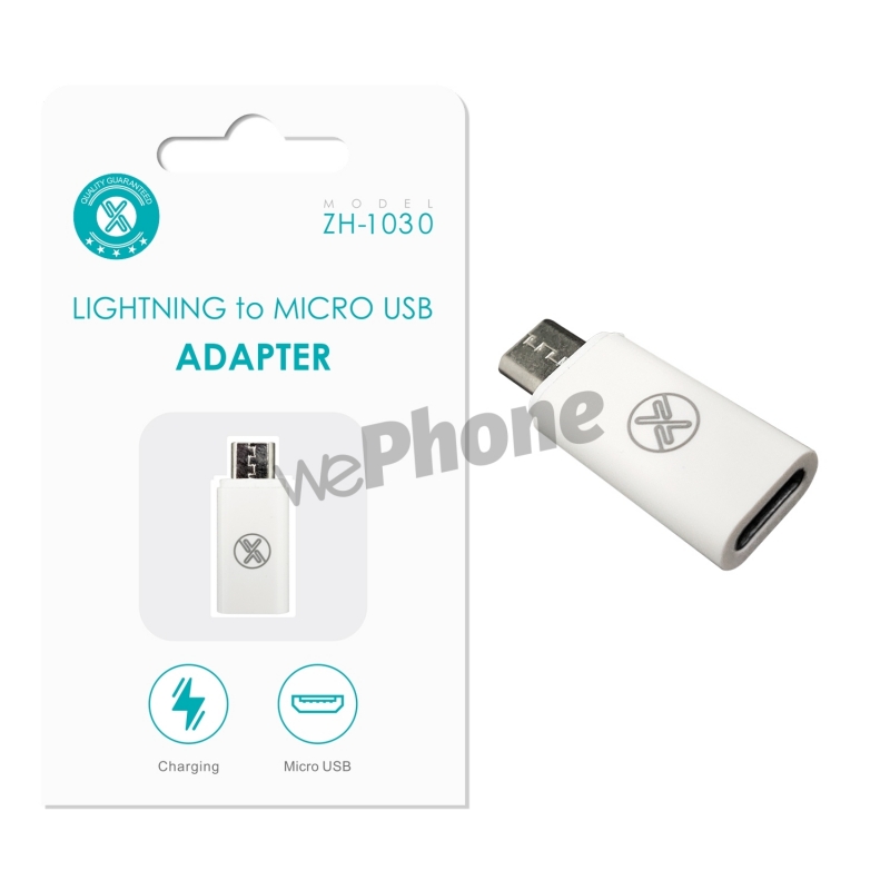Maxam-ZH-1030 Adaptador blanco de Lightning a Micro USB