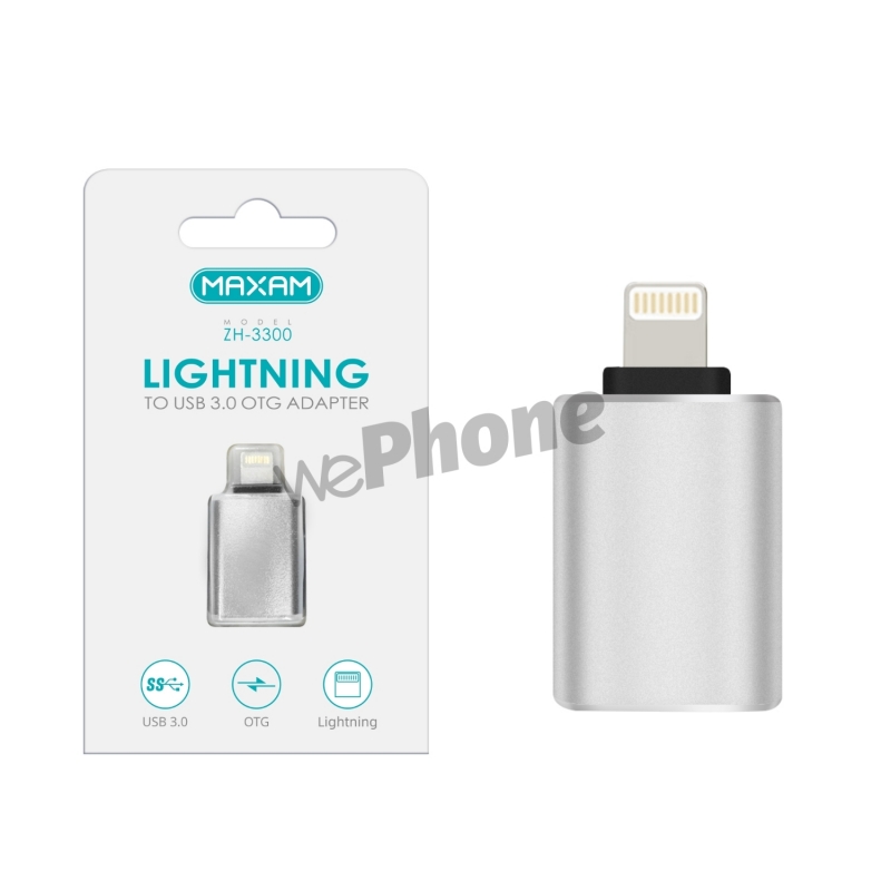 Maxam-ZH-3300 Adaptador Lightning a USB 3.0 OTG plateado