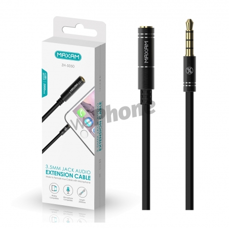 Maxam-ZH-5050 Negro Cable de extensión de audio Jack de 3,5 mm macho a hembra con micrófono