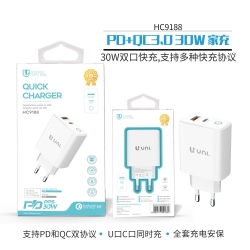 UNICO - New HC9188 Travel charger ,PD, A+C, 30W (w