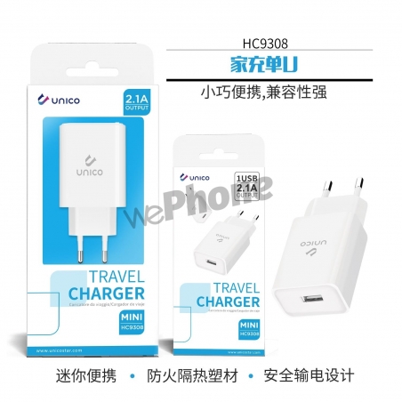 UNICO - HC9308 Travel charger, 1USB, 2.1A current,