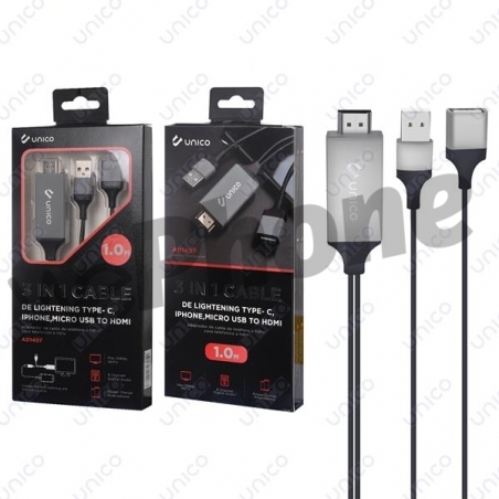 UNICO - AD1407 USB A/M to HDMI + USB M BLACK