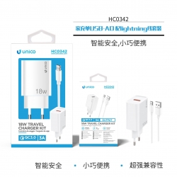 UNICO - HC0342 Travel charger kit, QC3.0 18W 1USB-