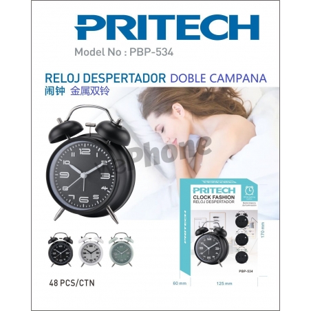 Reloj despertador doble campana PBP-534 PRITECH