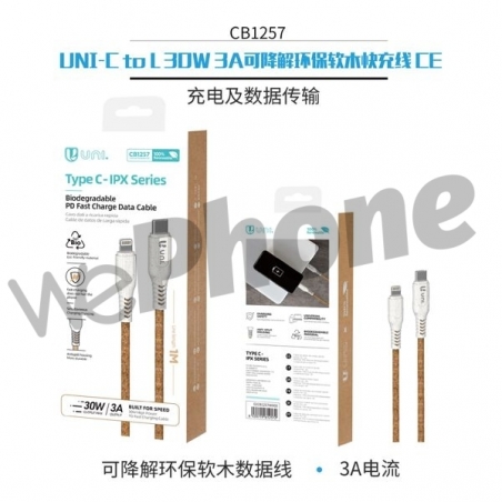 UNICO - CB1257 C al Lightning de carga rápido del cable del corcho degradable y respetuoso del medio ambiente de L 30W 3A