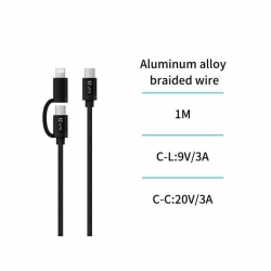 Cable de carga rápida trenzado de nailon UNI-C a C+L 3A