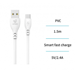 UNICO - CB9015 Cable redondo de moldeo por inyección TYPE-C cable de datos de carga blanco