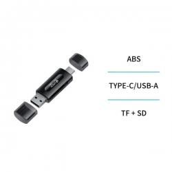 UNICO -CR0224 Lector de tarjetas 4 en 1 TF+SD USB+conector macho dual TYPE-C