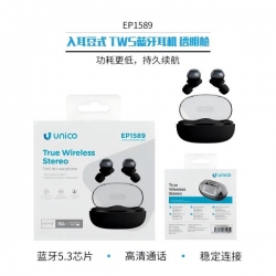 UNICO - New EP1589 Auriculares Bluetooth TWS estilo frijol con cabina transparente negro