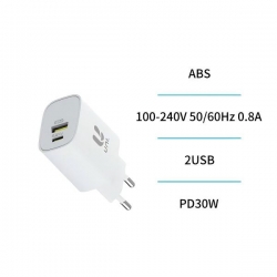 UNI-HC1452 Cargador Doméstico Dual U PD30W+QC3.0 carga rápida de alta potencia