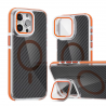 Funda magnética de textura de fibra de carbono semitransparente - Diseño con soporte en el marcopara para IPHONE SE4 REF:4578