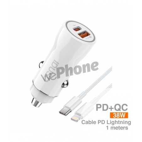 IDUSD-ECO Cargador coche PD+QC 38W + PD Lightning - F55B