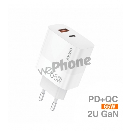 IDUSD-GaN 65W PD 2USB A+C - D130B Carga Rápida