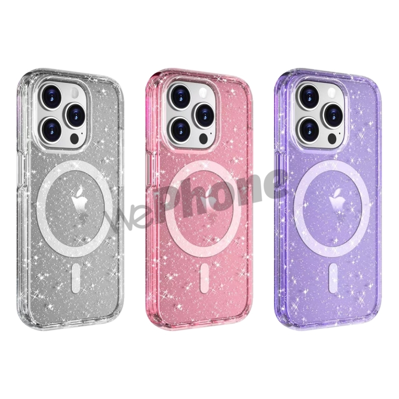 Brillo y Estilo, Funda Transparente con Glitter y Magsafe para Iphone serie