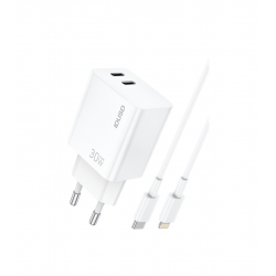 Cargador GaN PD 30W Dual USB-C + Cable USB-C a Lightning Carga rápida dual