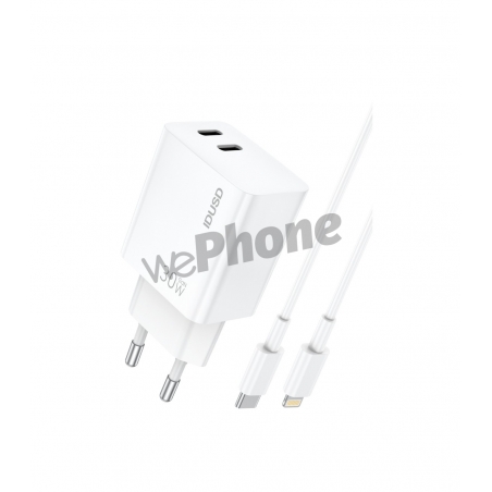 Cargador GaN PD 30W Dual USB-C + Cable USB-C a Lightning Carga rápida dual