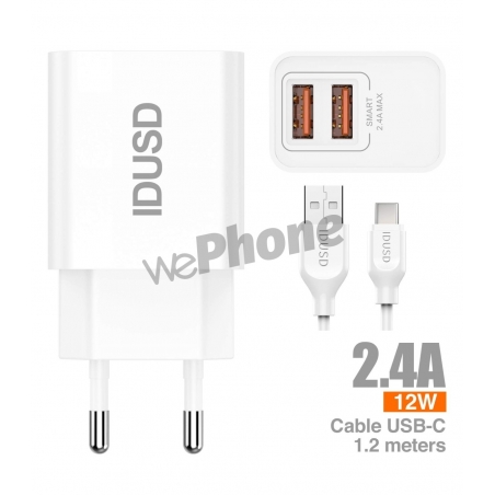 IDUSD Smart Charger 2-USB 2.4A + USB-C 1.2M - D43B