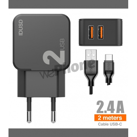 IDUSD Charger 2USB 2.4A + USB-C 2M - D83A