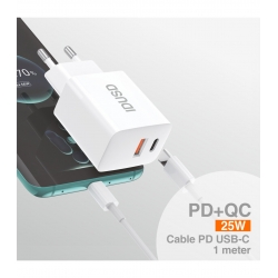 IDUSD-Cargador Carga Rapida PD+QC 25W + PD USB-C 1M - D196B