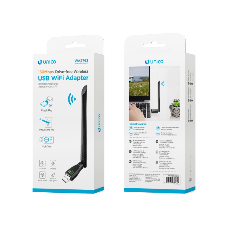 Unico--WA2763 Tarjeta de red inalámbrica CE sin controlador de ante...