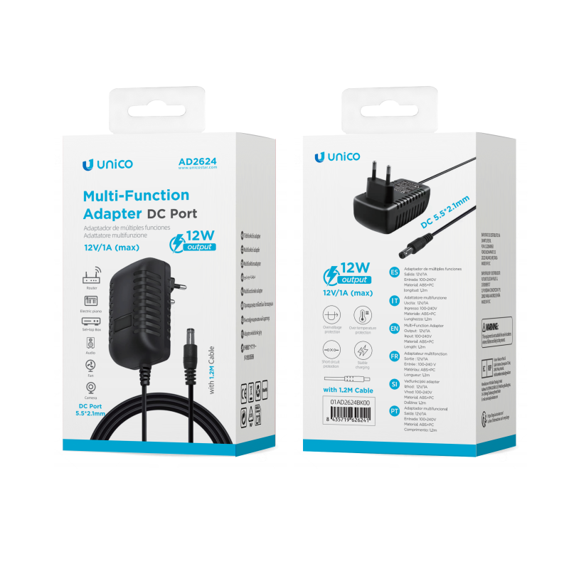 UNICO--AD2624 Adaptador de corriente con puerto DC 12W