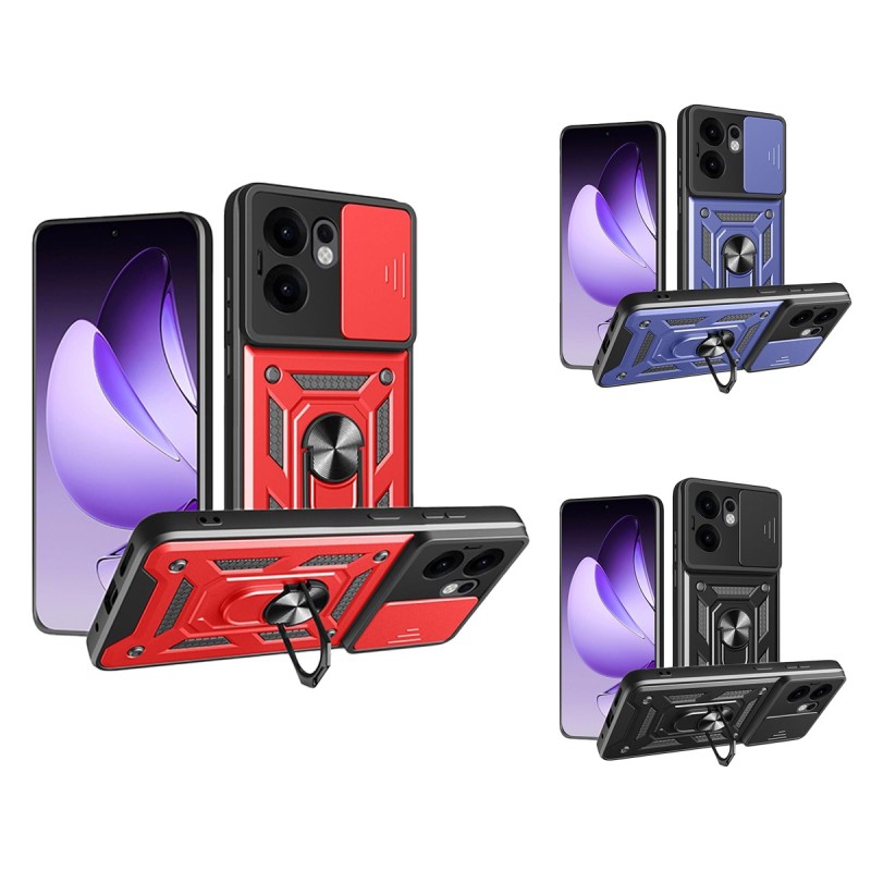 Funda Armadura con Tapa Deslizante Oppo Reno 13F Cámara y Anillo | Wephone Mayorista