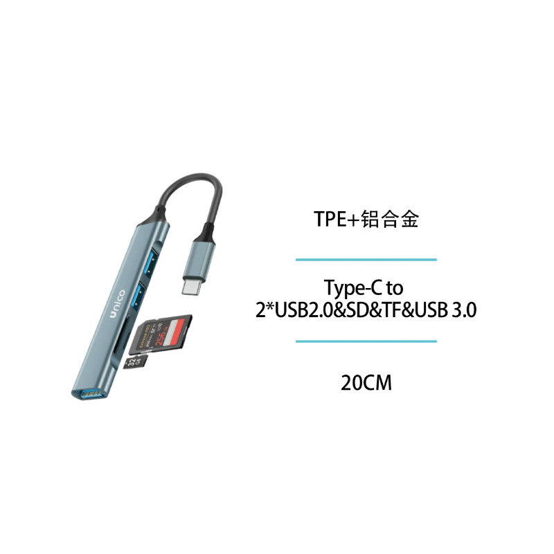 UNICO--AD5073 Adaptador metálico tipo C macho a USB 2.0 2 + SD + TF...