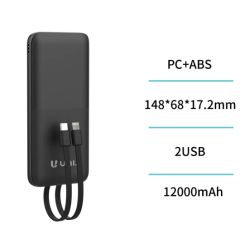 UNICO--PB0403 Power Bank 12000mAh Tipo-C incorporado y cable lightn...